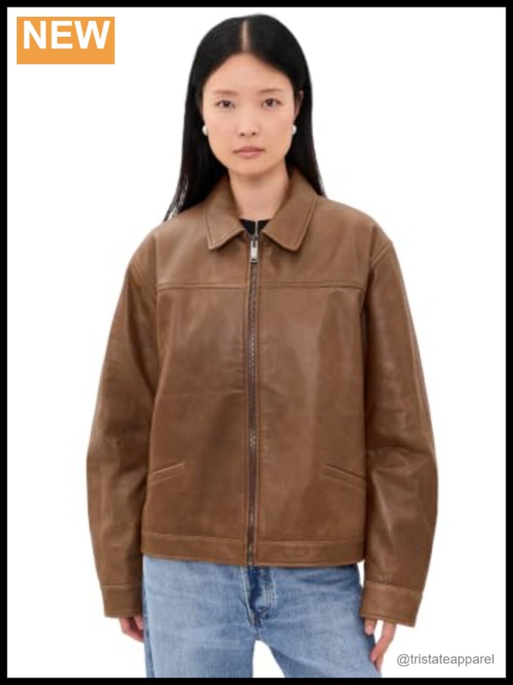 Cropped Silky Leather Jacket with Long Sleeves and Button Cuffs